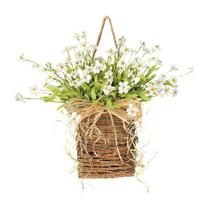 Durų kabinamas krepšys Vainikas Pavasario Vasaros Dirbtinės Gėlės Nendrių krepšyje Priekinėms Durims Rustic Rotango Kabinamas krepšys Vainikas Namų Verandai Įėjimui beige