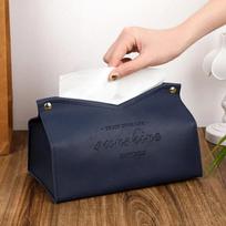 Ins Style Napkin Holder Modern Leather Tissue Case Large Storage Car Tissue Box Home Living Room Decoration Paper Towel Box mėlyna