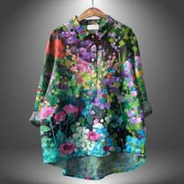 VAYLA  Vintage Lovely Floral Art Print Casual And Linen Shirt S