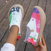 Moteriški spalvingi grafiti rašto slip-on sportbačiai, kvėpuojantys tinkliniai, laisvalaikio vaikščiojimo batai 43 balta