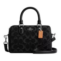 Coach Juodo Signature Džinsinio Audinio Mini Rowan Duffel Krepšys su Odos Apdaila ir Metaliniais Elementais Kasdieniam Naudojimui Basic Set (Bag+Dust Bag)