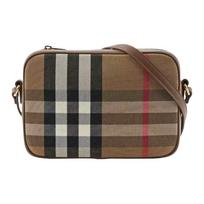 Burberry Vintage Check Canvas Leather Trim Camera Crossbody Bag With Gold Hardware For Daily Use Basic Set (Bag+Dust Bag)