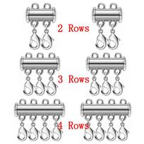 2pcs Multi Strand Necklace Layer Lobster Clasp Magnetic Separators Slide Magnet Tube Connector Locks for Bracelet Jewelry Making 2 Rows gray