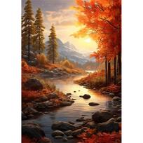 Autumn Diamond Painting Landscape Painting Set, 5D Landscape Art Craft DIY Cross Stitch Gemstone Crafts Decoration Home Wall Mural Round 20x30cm