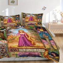 3 vnt. Animacinis pasakos „Pasakų karalystė“ Rapunzel spausdintas patalynės komplektas, minkštas ir patogus antklodės užvalkalas miegamajam B012 135x200cm