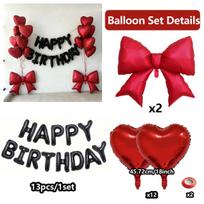 29 vnt. Juodas „Happy Birthday“ balionų rinkinys Raudonos širdies balionas Lankas Aliuminio folijos balionas Gimtadienio vakarėlio dekoracija Fotografijos rekvizitai Other&18inch