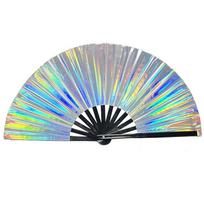Gradient Colorful Laser Colors Hand Fan PVC Dancing Fan Kung Fu Fans Folding Hand  Disco sidabras