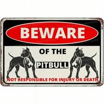 Metal Poster Wall Art Warning Pitbull on Duty Sign Protective Decoration for Yard