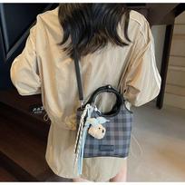 This 's Popular Bucket Bags Women's Fashionable Checkerboard Plaid Shoulder Large Capacity Commuting Cross-body 22x9x19 single package juoda