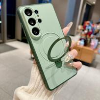 Samsung S26 Ultra Case: Skin-Feel Anti-Slip Edge, S25 Plus Metal Bracket, A57 Drop-Proof Design, Perfect for Cross-Border Use. A36/A56 žalia