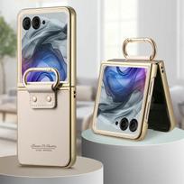 Luxury Case for Motorola Moto Razr 60 Ultra 5G 2025 Armor Leather Back Panel Ring Cover Moto Razr 50 Ultra Case Razr Plus Funda Moto Razr 60 Ultra smėlis