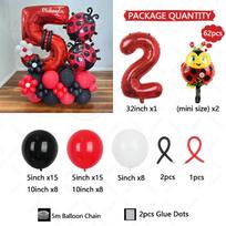 62pcs LadyBug Foil Balloons Garland Arch Kit Red Number Foil Ballon 1-9 Black Dot Happy Birthday Banner Party Decors Air Globos 32inch