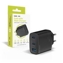 Mobile Origin GaN 40W sieninis įkroviklis MO13, juodas 1 USB-A + 2 USB-C
