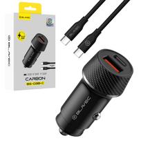 Blavec autmobilinis įkroviklis BS-03B-C Carbon – USB + Typ C –  QC 3.0 18W PD 30W z kablem Typ C na Typ C (CCBS03BC-UCB) juodos spalvos