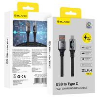 Blavec Cable Zumi braided – USB to Type C – QC 30W 3A LCD display 1 metre Apple CarPlay/Android Auto (CZU-UC3B10) juodos spalvos