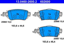 ATE Stabdžių kaladėlių komplektas Brake pad set 13.0460-2600.2