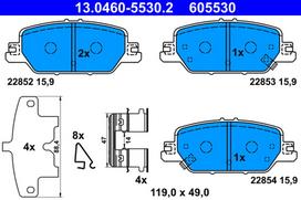 ATE Stabdžių kaladėlių komplektas Brake pad set 13.0460-5530.2