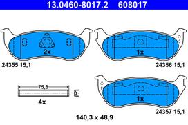 ATE Stabdžių kaladėlių komplektas Brake pad set 13.0460-8017.2
