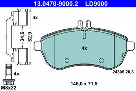 ATE Stabdžių kaladėlių komplektas ATE Ceramic 13.0470-9000.2