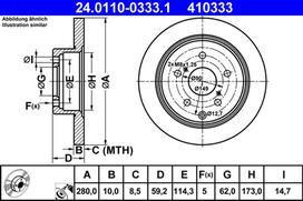 ATE Stabdžių diskas Brake rotor 24.0110-0333.1