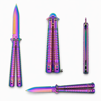 Butterfly treniruočių tipo peilis su aštria geležte - rainbow, 23cm