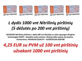 BLOSSOM Nitrilinės pirštinės L dydis po 4,25 EUR už 100 vnt pirštinių užsakant 1000 vnt pirštinių ( 5 dėžutės po 200 vnt pirštinių) su odos apsaugos dengimo technologija COATS - koloidine avižų sistema. Melsvai pilka spalva
