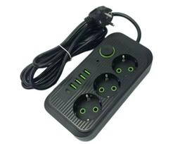Prailgintuvas su 3 lizdais, 3 USB Lizdai , 1 Type-C lizdai 2 m.
