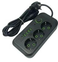 Prailgintuvas 3 kontaktų + 3USB+ 1 Type-C 2 m ES kištukinis maitinimo prailginimo laidas 2M su 3 AC lizdais ir 3 USB ir 1 Type C