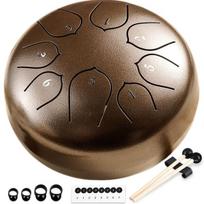 Kalbos būgnų komplektas, mušamasis instrumentas, bronzos spalva, muzikos instrumentas, meditacija, garso terapija, relaksacija.