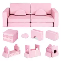 Modulinė sulankstoma sofa vaikams, didelė 2 vietų, "pasidaryk pats", 10 minkštų pagalvėlių - rožinė ECOTOYS