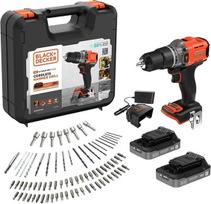 Black & Decker 18V Impact Drill (with 2 x 18V 2.0Ah batteries with charge status indicator, 1A charger and 80 accessories) | BCD383D2XKA-QW | 2.0 Ah