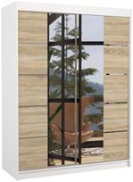 Spinta ADRK Nordic, balta sp./sonoma ąžuolo sp., 58 cm x 150 cm x 200 cm, su veidrodžiu