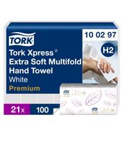 Rankų valymo popierius TORK PREMIUM EXTRA SOFT, H2 100297, 2 sl.,100 serv., 21.2 x 34 cm, balta sp.