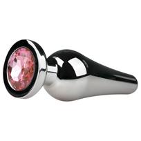EasyToys Metal No.11 - sidabrinis analinis kaištis kūgio formos su rožiniu akmenuku (3,5 cm)