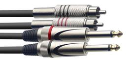 Audio kabelis Stagg 2 x 6.35mm Jack TRS - 2 x RCA 1.5m