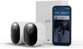 Arlo Ultra 3 4K apsaugos kamera, 2 kameros, IP apsaugos kamera, skirta naudoti viduje ir lauke, laidinė ir belaidė, 7,5 m, „Amazon Alexa“ ir „Google Assistant“, danų, vokiečių, olandų, anglų, ispanų, prancūzų, italų, norvegų, lenkų, švedų kalbomis