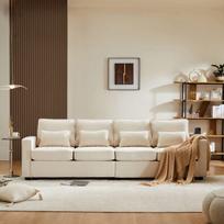 Moderni 4 vietų lino sofa, su rankų kišenėmis ir 4 pagalvėmis, svetainė, butas, biuras