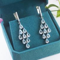 100% Natūralus Žydras Topazas Kabantys Auskarai 925 Praba Sidabras 9.0ct Brangakmenis Fine Papuošalai Moterims Žmonai Dovana Elegantiški L mėlyna