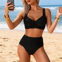 Moterio maudymosi kostiumas Dviejų dalių maudymosi kostiumas Seksualus dviejų dalių aukštu liemeniu bikini maudymosi kostiumas XS juoda