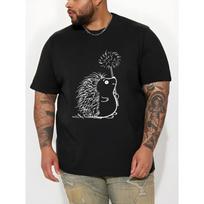 T-shirt for Men, Cute Hedgehog Holding a Dandelion Creative Pattern Print Tees for Males, Summer Casual Stylish Tops, Daily Life Outdoor Sports Top S juoda