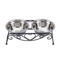 Stainless Steel 2-in-1 Pet Feeder Black Stoving Varnish Iron Stand Elevated Pet Bowl  Cats Puppies sidabras