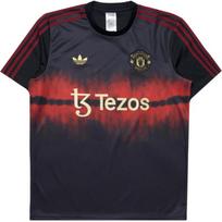 Adidas Originals Manchester United Logo Stripe Pullover Short Sleeve Football Shirt Men Tops Black JF0377 L brown