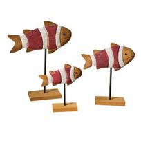 3 vnt. medinės žuvies stalo puošmena Jūros gyvūno skulptūra Rustic stovintis medinis žuvies ženklas Stalo ornamentas pakrantės paplūdimio namų biuro dekoravimui raudona