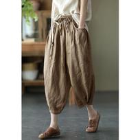 Women's Dopamine Retro Zen Style Elastic Waist Cotton Linen Cropped Harem Pants for Spring Summer XXL ruda