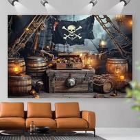 Pirate Themed Birthday Backdrop - Pirate Ship Cabin Treasure Photography Background 47.2x31.5inch/120*80cm