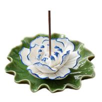Ceramic Lotus Incense Stick Holder Decorative Water Lily Flower Leaf Base Incense Burner Yoga Meditation Temple Home Office Ornament