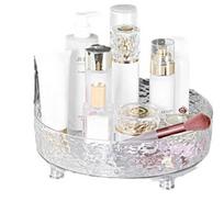 Home Luxury-style Ice Crystal Pattern Rotating Storage Box, Transparent Storage Turntable, Tabletop Skincare and Perfume Storage Rack Rotating box