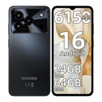 „DOOGEE Note 56“ išmanusis telefonas su „Android 16“, 6150 mAh, 24GB + 64GB / 2 TB, 6,56 colio „HD+ 90 Hz“, 8 MP + 5 MP, 4G dviguba SIM kortelė / aštuonių branduolių procesorius / „Face ID“ / OTG / GPS / 8,45 mm juoda