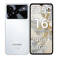 „DOOGEE Note 56“ išmanusis telefonas su „Android 16“, 6150 mAh, 24GB + 64GB / 2 TB, 6,56 colio „HD+ 90 Hz“, 8 MP + 5 MP, 4G dviguba SIM kortelė / aštuonių branduolių procesorius / „Face ID“ / OTG / GPS / 8,45 mm balta