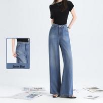 Vasarinės itin plonos Tencel Lyocell plačios kelnės, super minkštos, laisvos, tiesios, ilgos iki grindų kelnės X-Large džinsinio mėlyna spalva